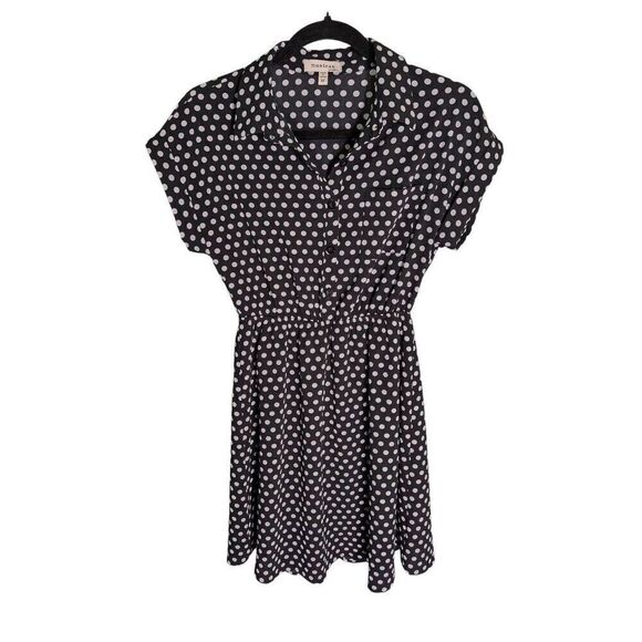 Monteau Fit & Flare Mini Dress Black w/ White Polka-dots 1950's Vibe  Women M - Picture 1 of 5